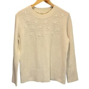 Woolovers NWT Embroidered Set In Sleeve Jumper with Deep Rib Detail in Cream - M